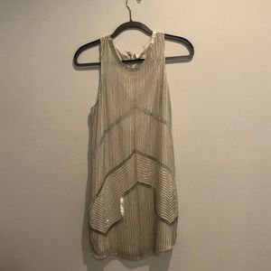 Parker White Mini Dress with Silver Sequins
